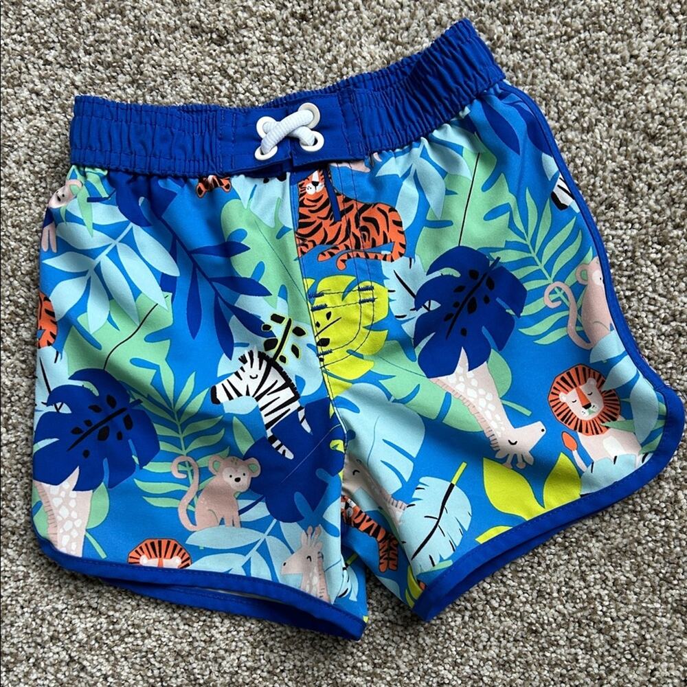 Kids Colorful Jungle Print Swim Shorts, 2 Toddler
